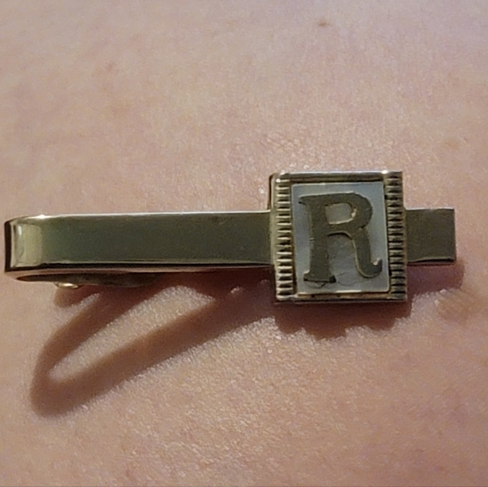 TAPERED Roman Head Tie Bar Tie Clip Modernist Men's Jewelry Gold Tone vintage